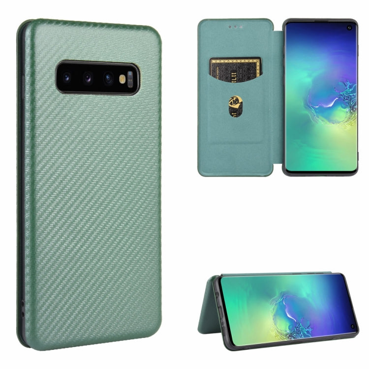 For Samsung Galaxy S10 Carbon Fiber Texture Horizontal Flip TPU + PC + PU Leather Case with Rope & Card Slot