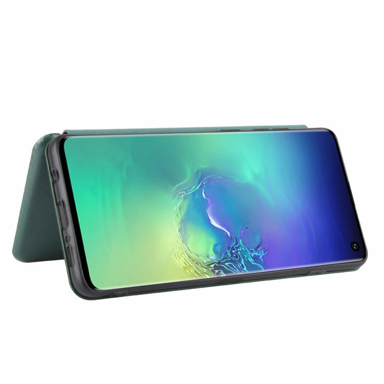 For Samsung Galaxy S10 Carbon Fiber Texture Horizontal Flip TPU + PC + PU Leather Case with Rope & Card Slot