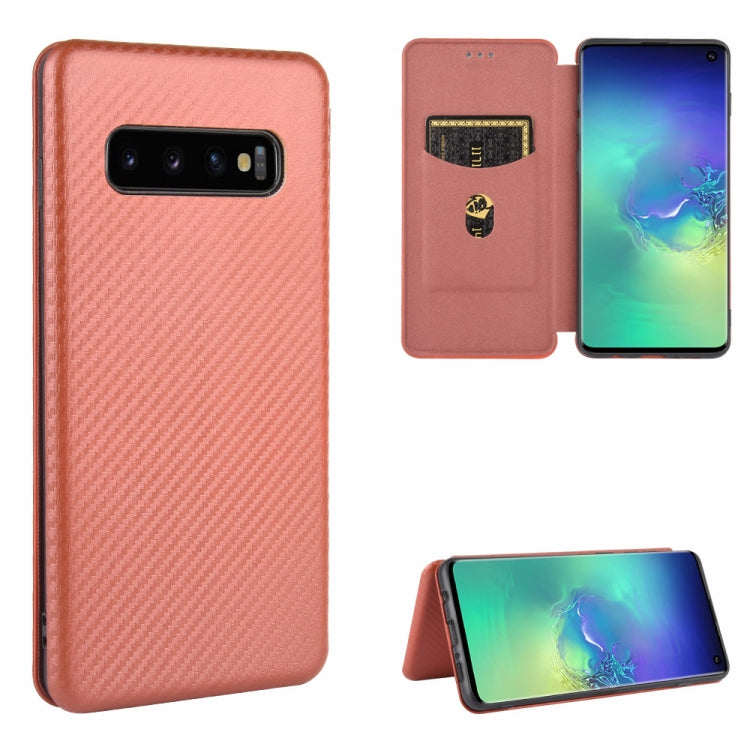 For Samsung Galaxy S10 Carbon Fiber Texture Horizontal Flip TPU + PC + PU Leather Case with Rope & Card Slot