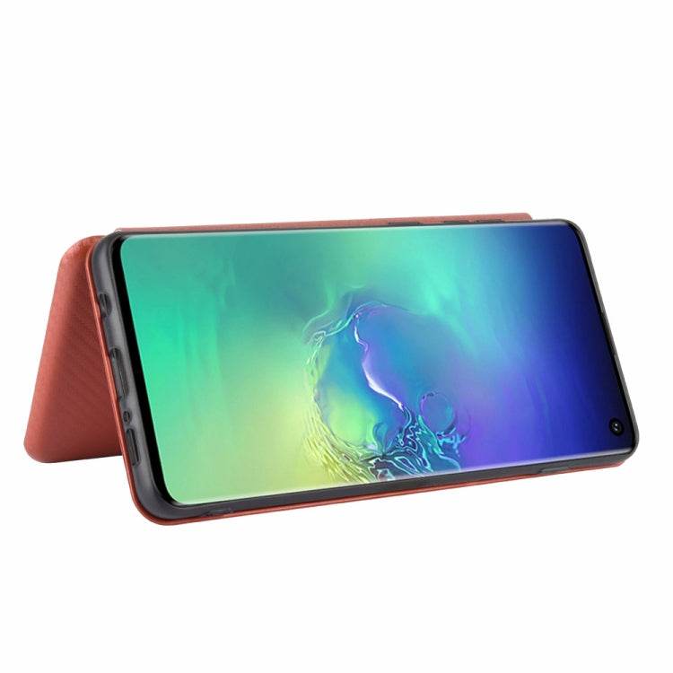 For Samsung Galaxy S10 Carbon Fiber Texture Horizontal Flip TPU + PC + PU Leather Case with Rope & Card Slot