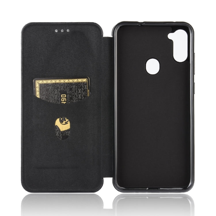 For Samsung Galaxy A11(EU Version) Carbon Fiber Texture Horizontal Flip TPU + PC + PU Leather Case with Rope & Card Slot