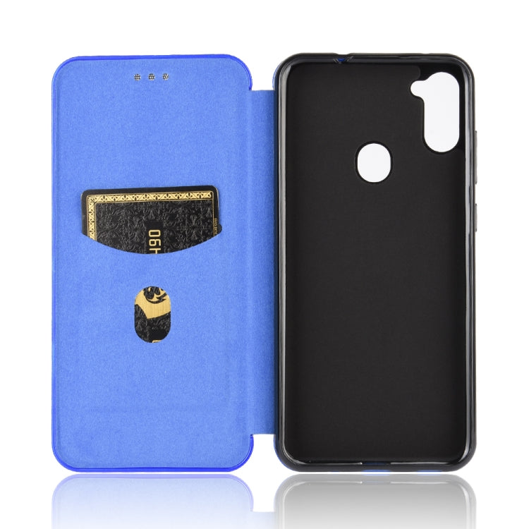 For Samsung Galaxy A11(EU Version) Carbon Fiber Texture Horizontal Flip TPU + PC + PU Leather Case with Rope & Card Slot