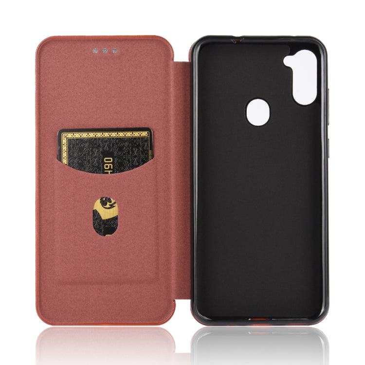 For Samsung Galaxy A11(EU Version) Carbon Fiber Texture Horizontal Flip TPU + PC + PU Leather Case with Rope & Card Slot