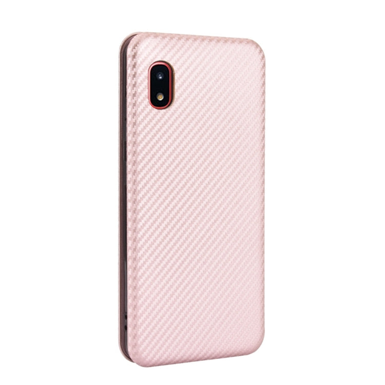 For Samsung Galaxy A20 (SC-02M) SCV46 Carbon Fiber Texture Horizontal Flip TPU + PC + PU Leather Case with Rope & Card Slot
