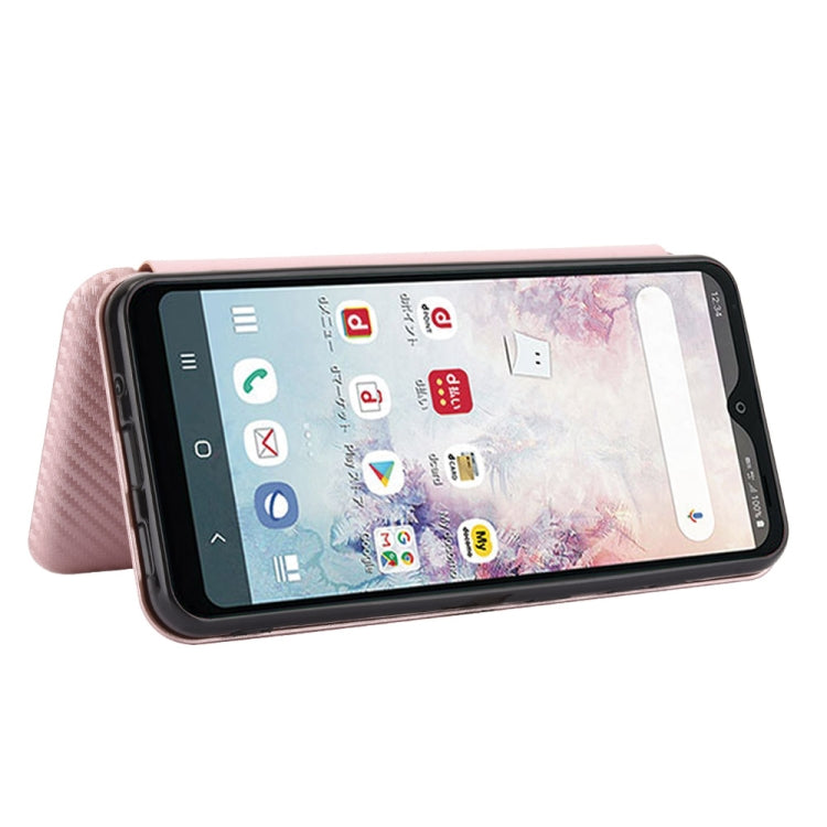 For Samsung Galaxy A20 (SC-02M) SCV46 Carbon Fiber Texture Horizontal Flip TPU + PC + PU Leather Case with Rope & Card Slot