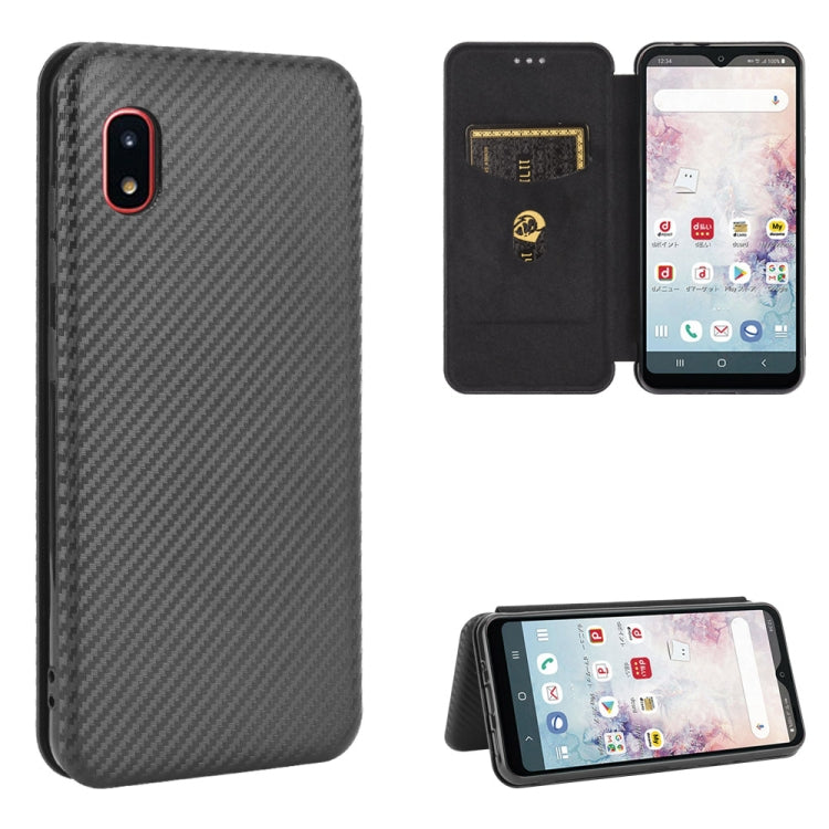 For Samsung Galaxy A20 (SC-02M) SCV46 Carbon Fiber Texture Horizontal Flip TPU + PC + PU Leather Case with Rope & Card Slot