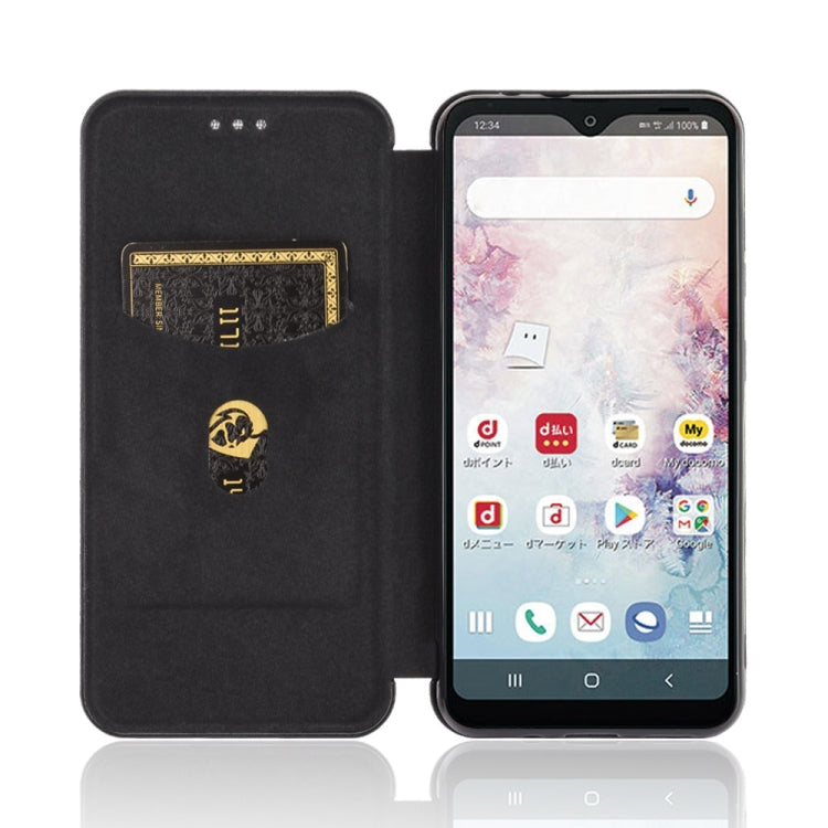 For Samsung Galaxy A20 (SC-02M) SCV46 Carbon Fiber Texture Horizontal Flip TPU + PC + PU Leather Case with Rope & Card Slot