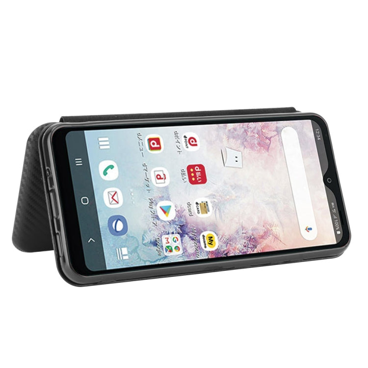 For Samsung Galaxy A20 (SC-02M) SCV46 Carbon Fiber Texture Horizontal Flip TPU + PC + PU Leather Case with Rope & Card Slot