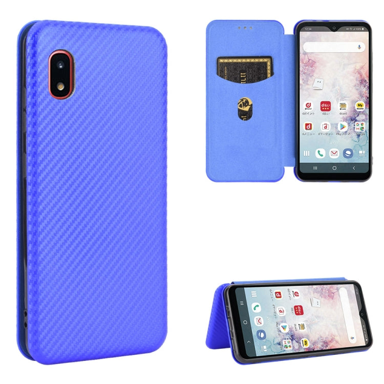 For Samsung Galaxy A20 (SC-02M) SCV46 Carbon Fiber Texture Horizontal Flip TPU + PC + PU Leather Case with Rope & Card Slot