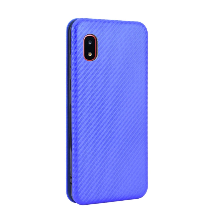 For Samsung Galaxy A20 (SC-02M) SCV46 Carbon Fiber Texture Horizontal Flip TPU + PC + PU Leather Case with Rope & Card Slot