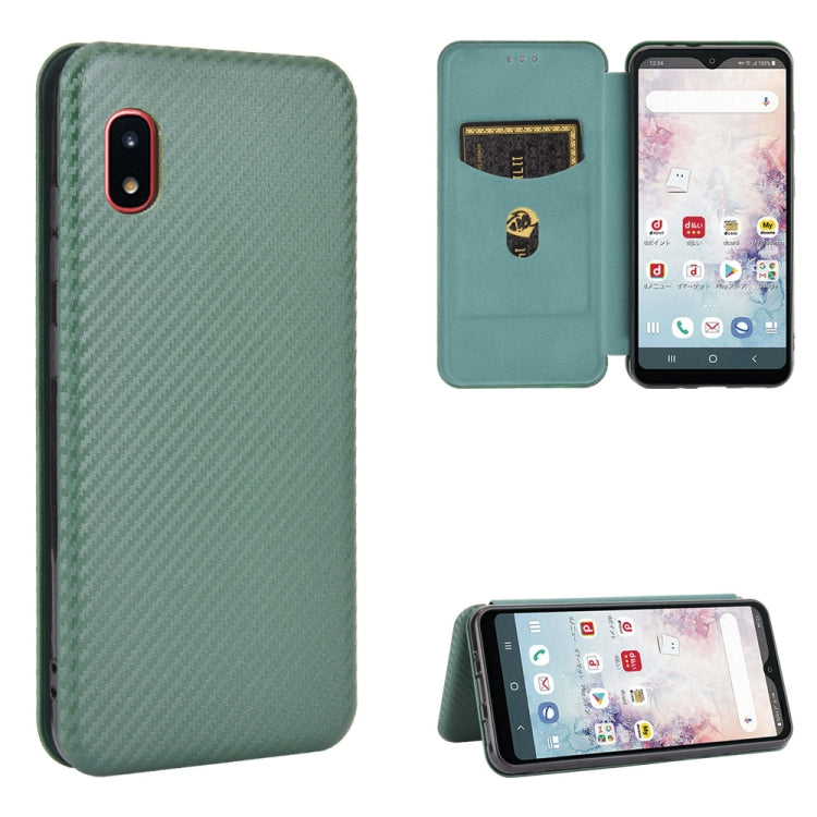 For Samsung Galaxy A20 (SC-02M) SCV46 Carbon Fiber Texture Horizontal Flip TPU + PC + PU Leather Case with Rope & Card Slot