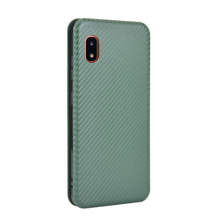 For Samsung Galaxy A20 (SC-02M) SCV46 Carbon Fiber Texture Horizontal Flip TPU + PC + PU Leather Case with Rope & Card Slot