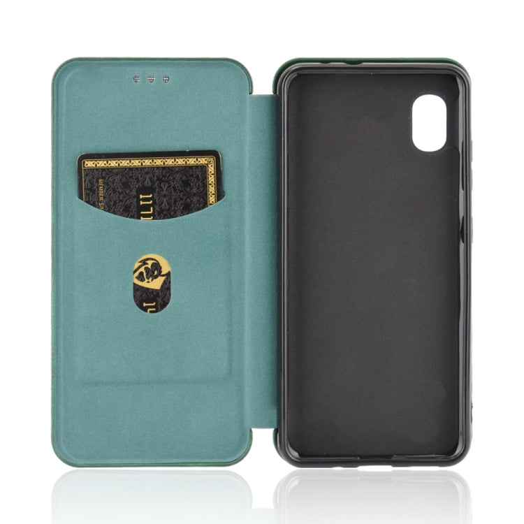 For Samsung Galaxy A20 (SC-02M) SCV46 Carbon Fiber Texture Horizontal Flip TPU + PC + PU Leather Case with Rope & Card Slot