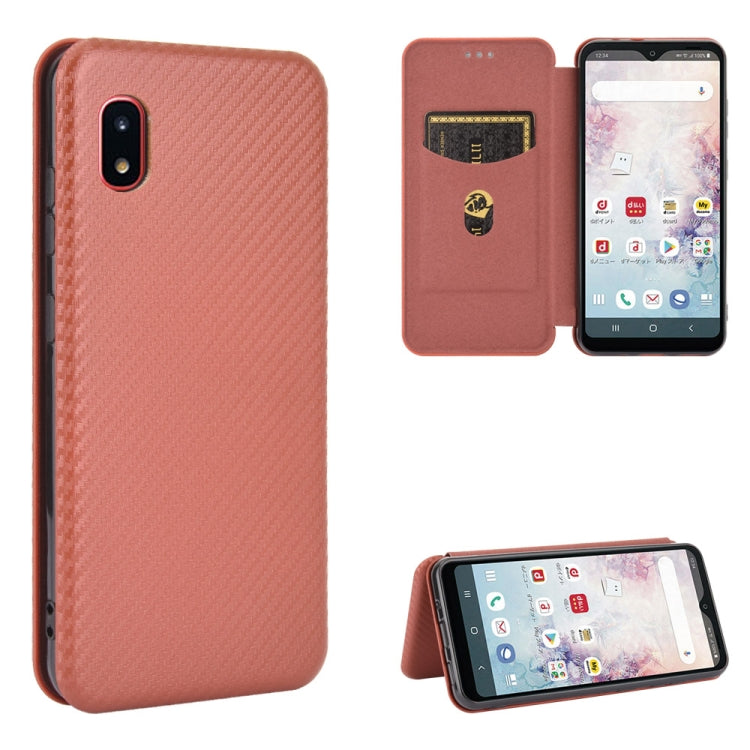 For Samsung Galaxy A20 (SC-02M) SCV46 Carbon Fiber Texture Horizontal Flip TPU + PC + PU Leather Case with Rope & Card Slot