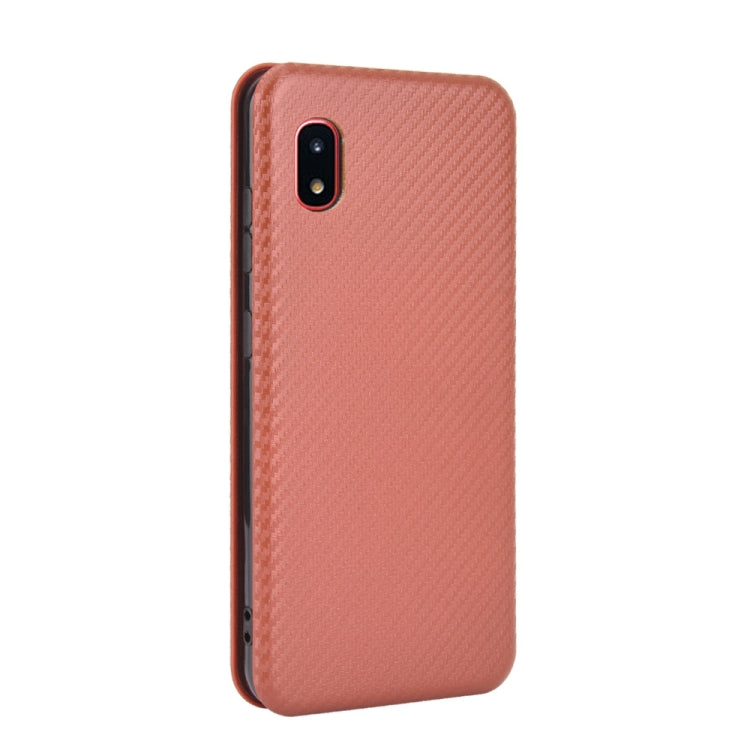 For Samsung Galaxy A20 (SC-02M) SCV46 Carbon Fiber Texture Horizontal Flip TPU + PC + PU Leather Case with Rope & Card Slot