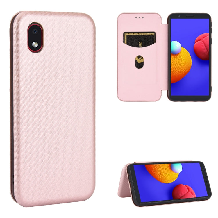 For Samsung Galaxy M01 Core / A01 Core Carbon Fiber Texture Horizontal Flip TPU + PC + PU Leather Case with Rope & Card Slot