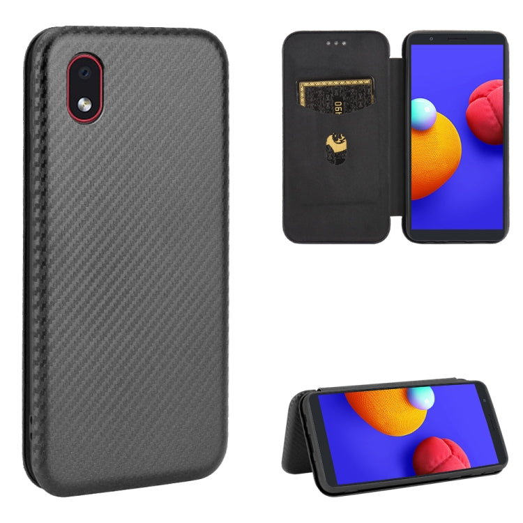 For Samsung Galaxy M01 Core / A01 Core Carbon Fiber Texture Horizontal Flip TPU + PC + PU Leather Case with Rope & Card Slot