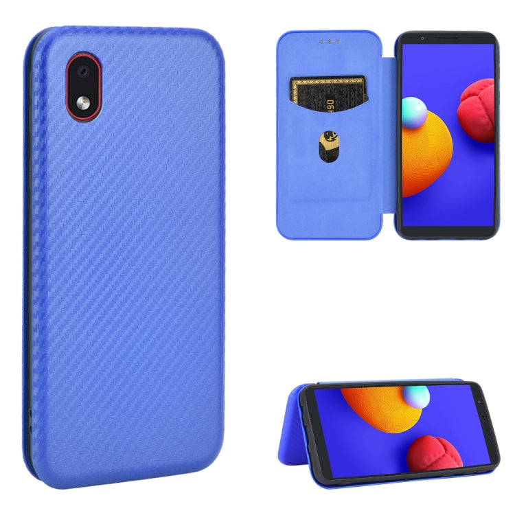 For Samsung Galaxy M01 Core / A01 Core Carbon Fiber Texture Horizontal Flip TPU + PC + PU Leather Case with Rope & Card Slot
