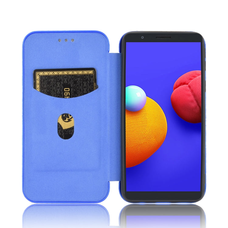For Samsung Galaxy M01 Core / A01 Core Carbon Fiber Texture Horizontal Flip TPU + PC + PU Leather Case with Rope & Card Slot