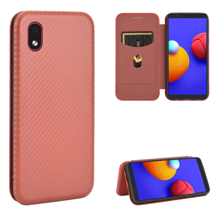 For Samsung Galaxy M01 Core / A01 Core Carbon Fiber Texture Horizontal Flip TPU + PC + PU Leather Case with Rope & Card Slot