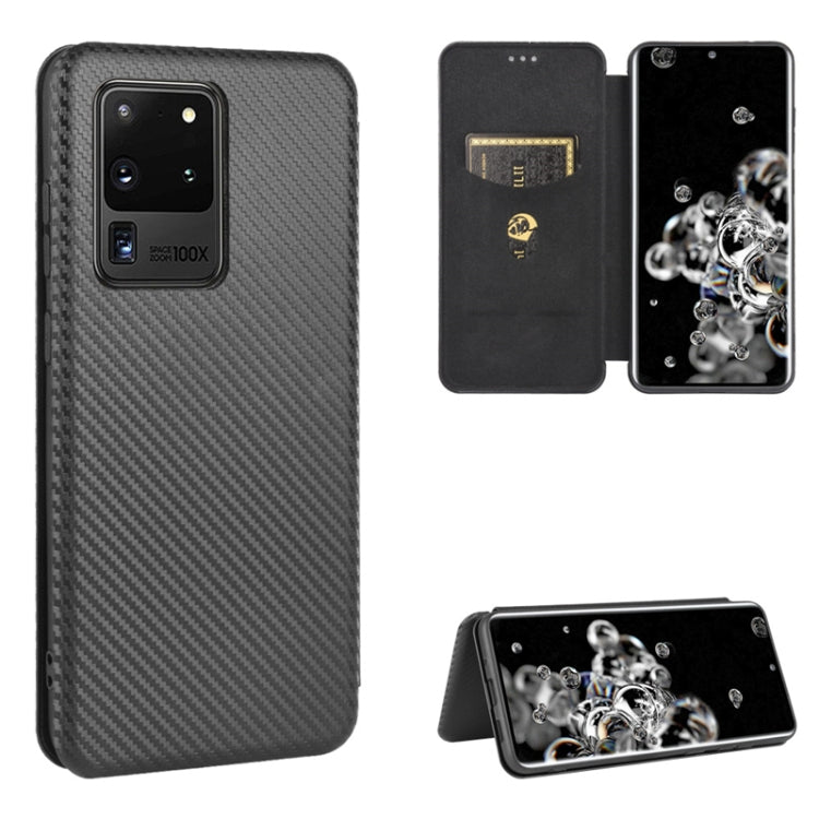 For Samsung Galaxy S20 Ultra Carbon Fiber Texture Horizontal Flip TPU + PC + PU Leather Case with Rope & Card Slot