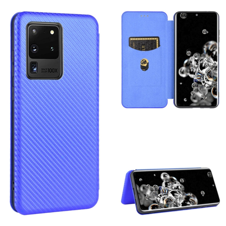 For Samsung Galaxy S20 Ultra Carbon Fiber Texture Horizontal Flip TPU + PC + PU Leather Case with Rope & Card Slot