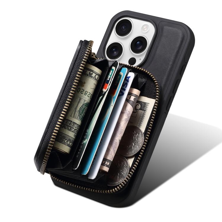 For iPhone 16 Pro Max Denior D26 Skin Feel MagSafe Zipper Bag Leather Phone Case