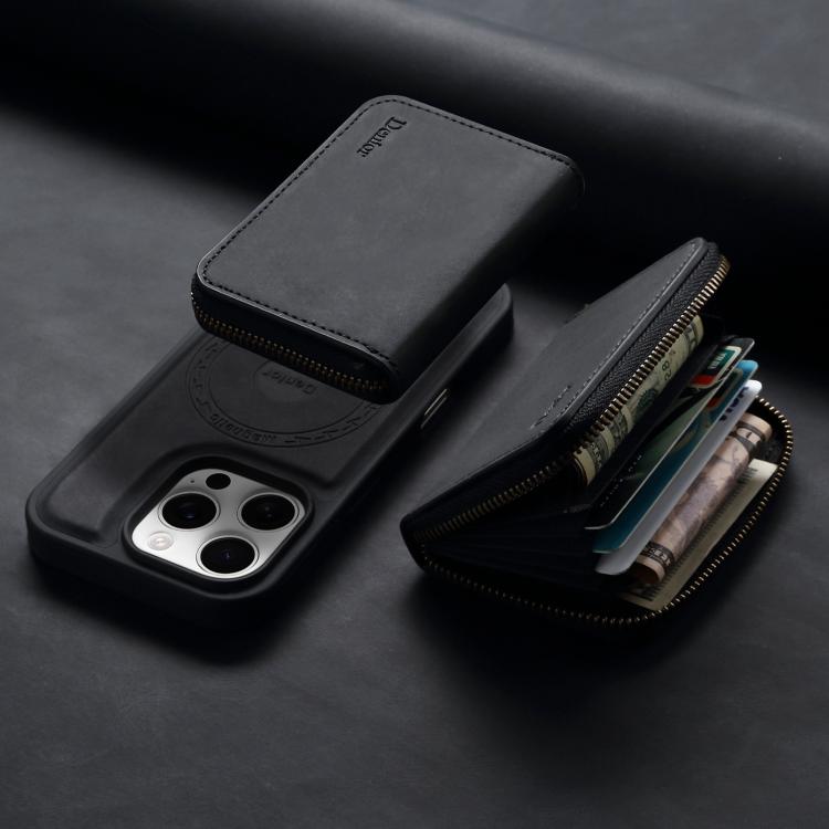 For iPhone 16 Pro Max Denior D26 Skin Feel MagSafe Zipper Bag Leather Phone Case