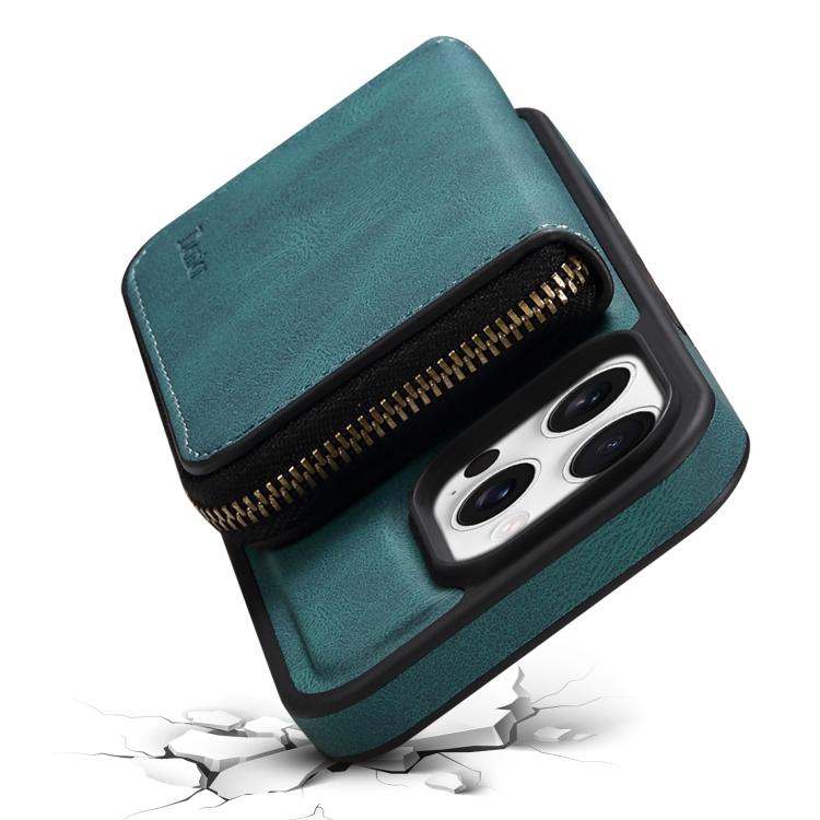 For iPhone 16 Pro Denior D26 Skin Feel MagSafe Zipper Bag Leather Phone Case