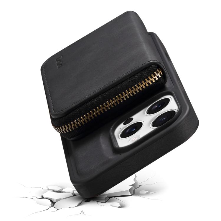 For iPhone 16 Denior D26 Skin Feel MagSafe Zipper Bag Leather Phone Case