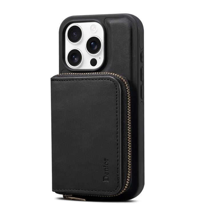 For iPhone 15 Pro Max Denior D26 Skin Feel MagSafe Zipper Bag Leather Phone Case