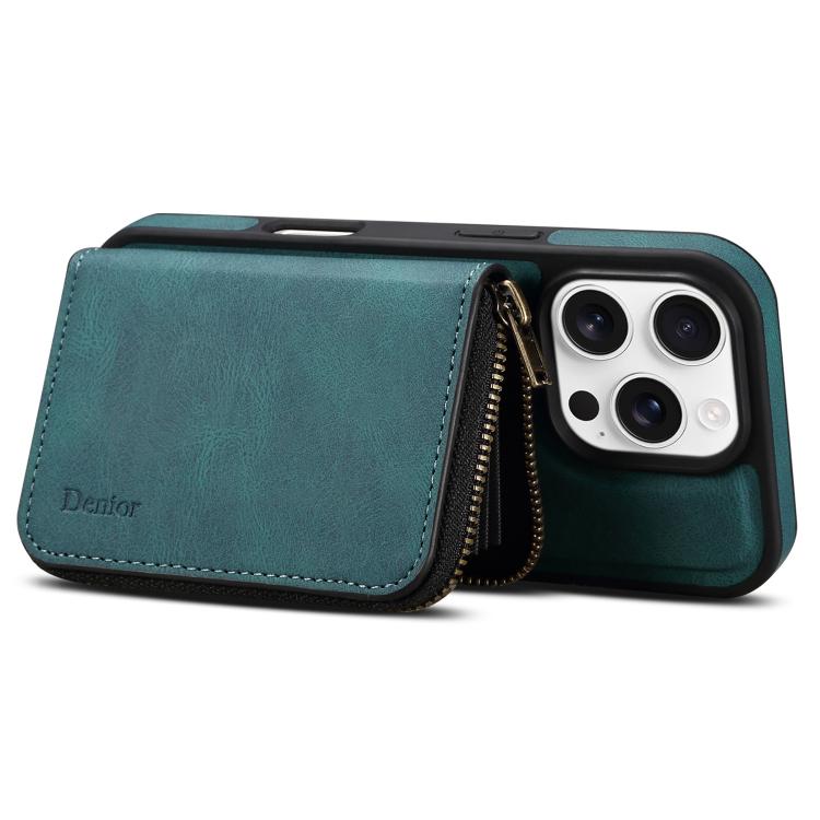 For iPhone 15 Denior D26 Skin Feel MagSafe Zipper Bag Leather Phone Case