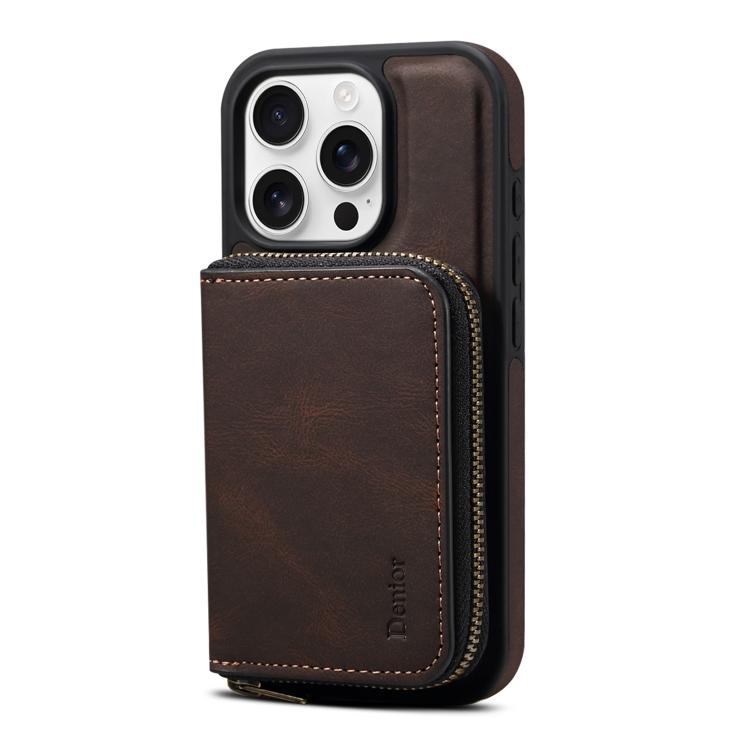 For iPhone 14 Pro Max Denior D26 Skin Feel MagSafe Zipper Bag Leather Phone Case