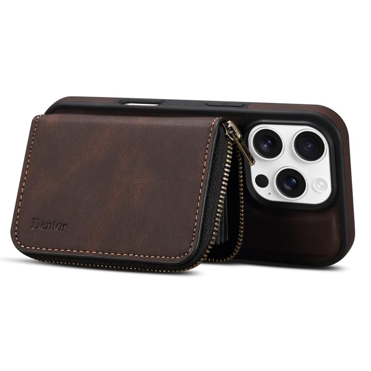 For iPhone 14 Pro Max Denior D26 Skin Feel MagSafe Zipper Bag Leather Phone Case