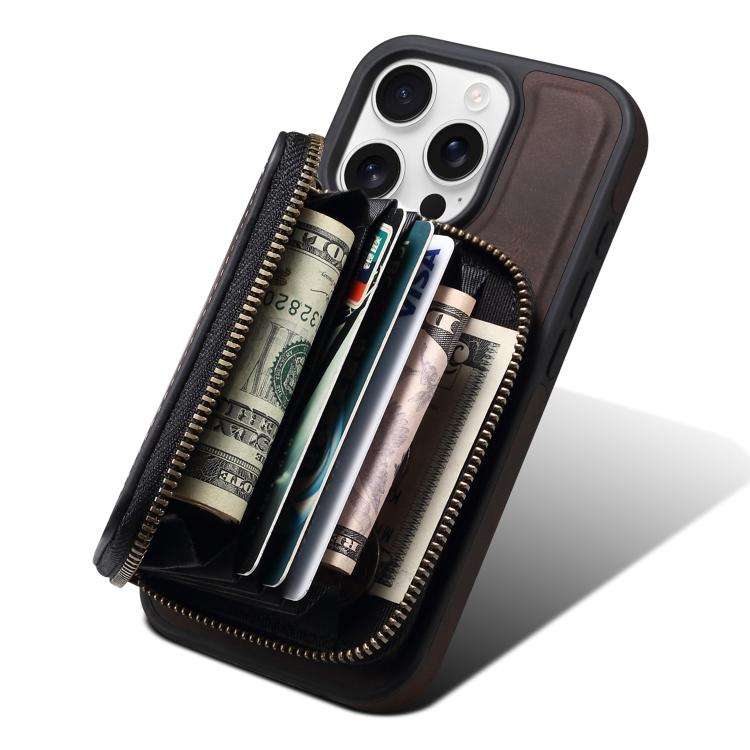 For iPhone 13 Pro Max Denior D26 Skin Feel MagSafe Zipper Bag Leather Phone Case