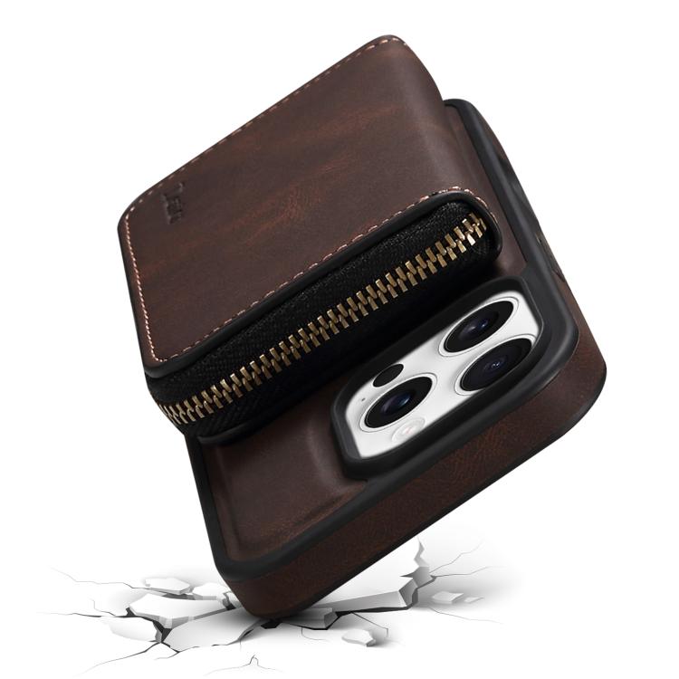 For iPhone 13 Pro Max Denior D26 Skin Feel MagSafe Zipper Bag Leather Phone Case