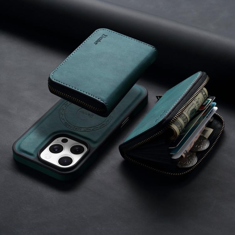For iPhone 13 Pro Max Denior D26 Skin Feel MagSafe Zipper Bag Leather Phone Case