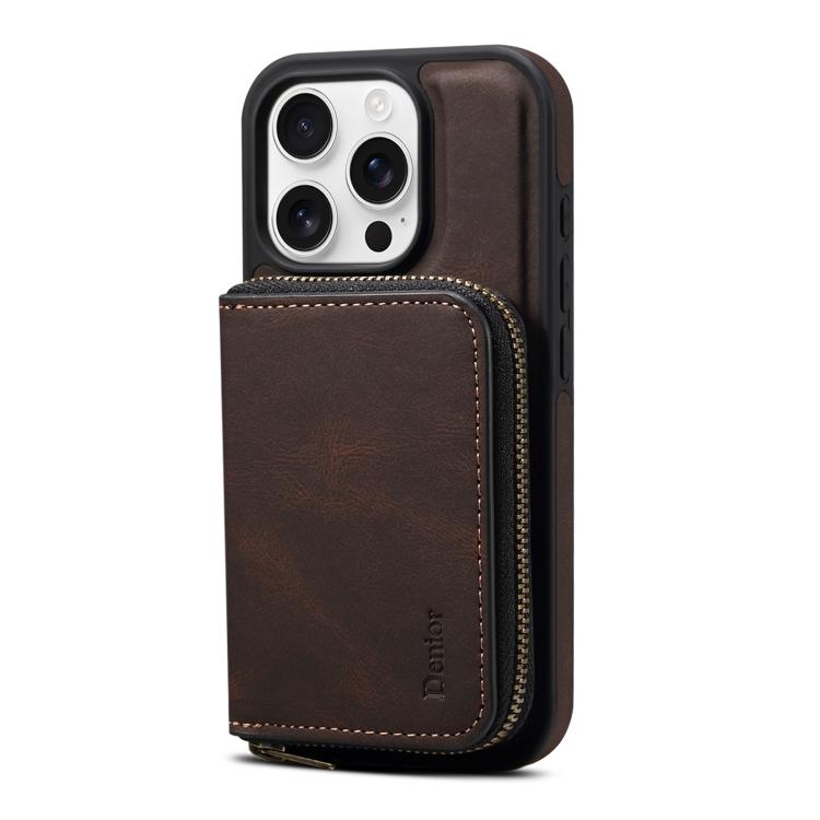 For iPhone 12 / 12 Pro Denior D26 Skin Feel MagSafe Zipper Bag Leather Phone Case