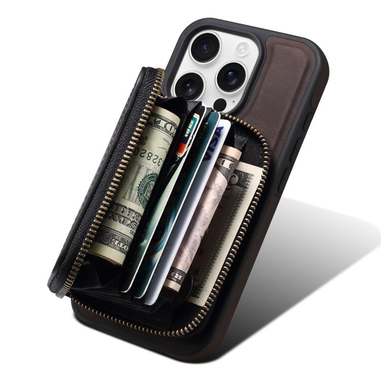 For iPhone 12 / 12 Pro Denior D26 Skin Feel MagSafe Zipper Bag Leather Phone Case