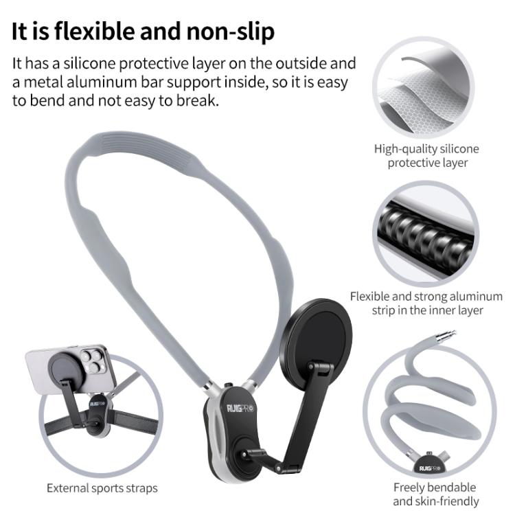 RUIGPRO Magnetic Neck Mount Anti-shake Phone Bracket - Grey