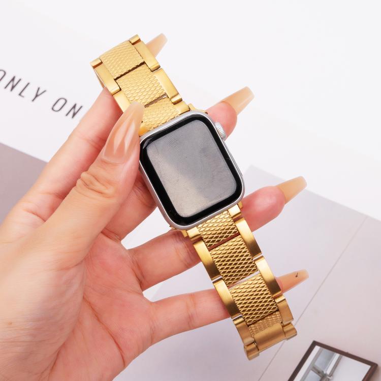 For Apple Watch 46mm / 49mm / 45mm / 44mm Wave Thread 3-bead Stainless Steel Watch Band
