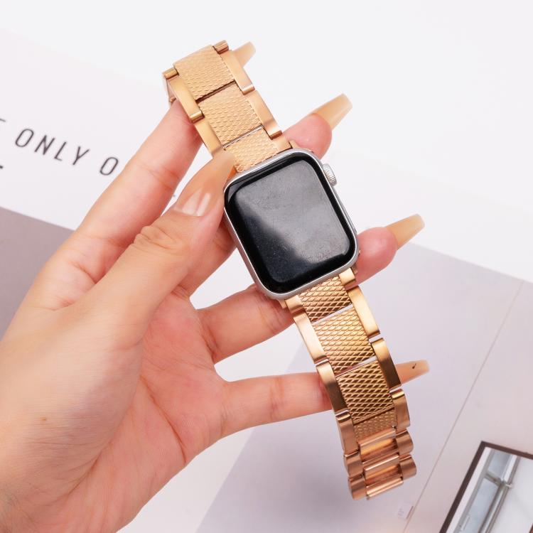 For Apple Watch 46mm / 49mm / 45mm / 44mm Wave Thread 3-bead Stainless Steel Watch Band