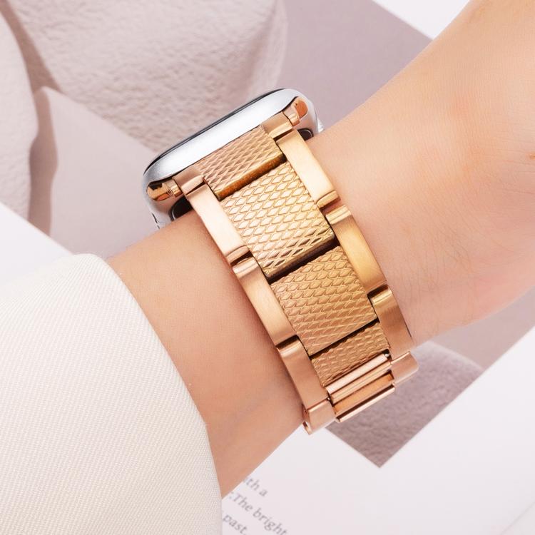 For Apple Watch 46mm / 49mm / 45mm / 44mm Wave Thread 3-bead Stainless Steel Watch Band