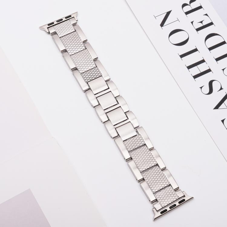 For Apple Watch 46mm / 49mm / 45mm / 44mm Wave Thread 3-bead Stainless Steel Watch Band