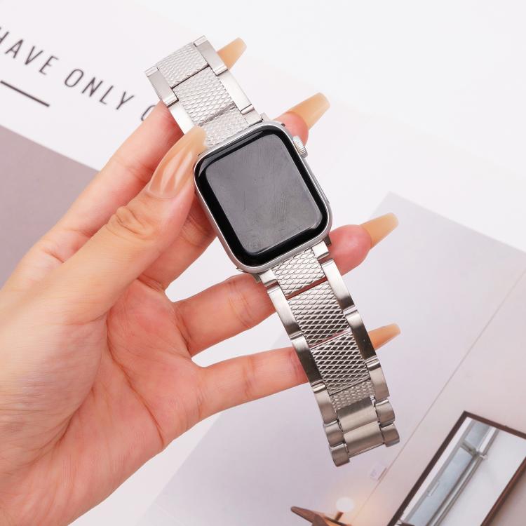 For Apple Watch 42mm / 41mm / 40mm / 38mm Wave Thread 3-bead Stainless Steel Watch Band