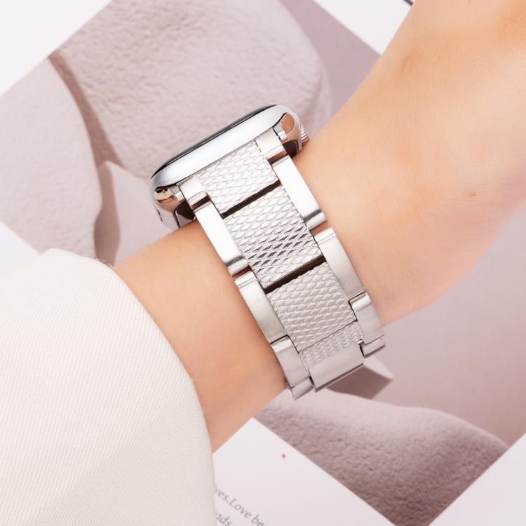 For Apple Watch 42mm / 41mm / 40mm / 38mm Wave Thread 3-bead Stainless Steel Watch Band