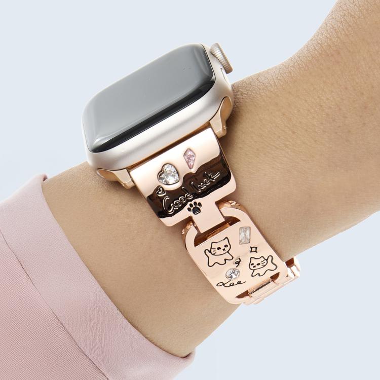 For Apple Watch 46mm / 49mm / 45mm / 44mm Colored Diamond Cat Stainless Steel Watch Band