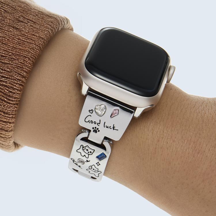 For Apple Watch 46mm / 49mm / 45mm / 44mm Colored Diamond Cat Stainless Steel Watch Band