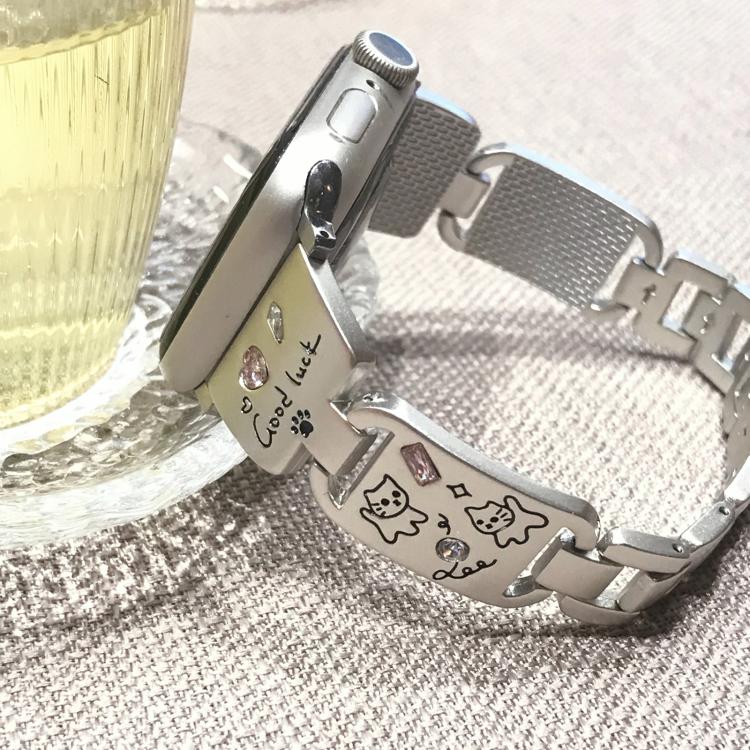 For Apple Watch 46mm / 49mm / 45mm / 44mm Colored Diamond Cat Stainless Steel Watch Band