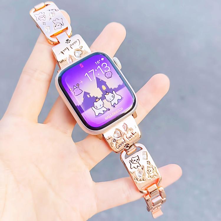 For Apple Watch 42mm / 41mm / 40mm / 38mm Colored Diamond Cat Stainless Steel Watch Band